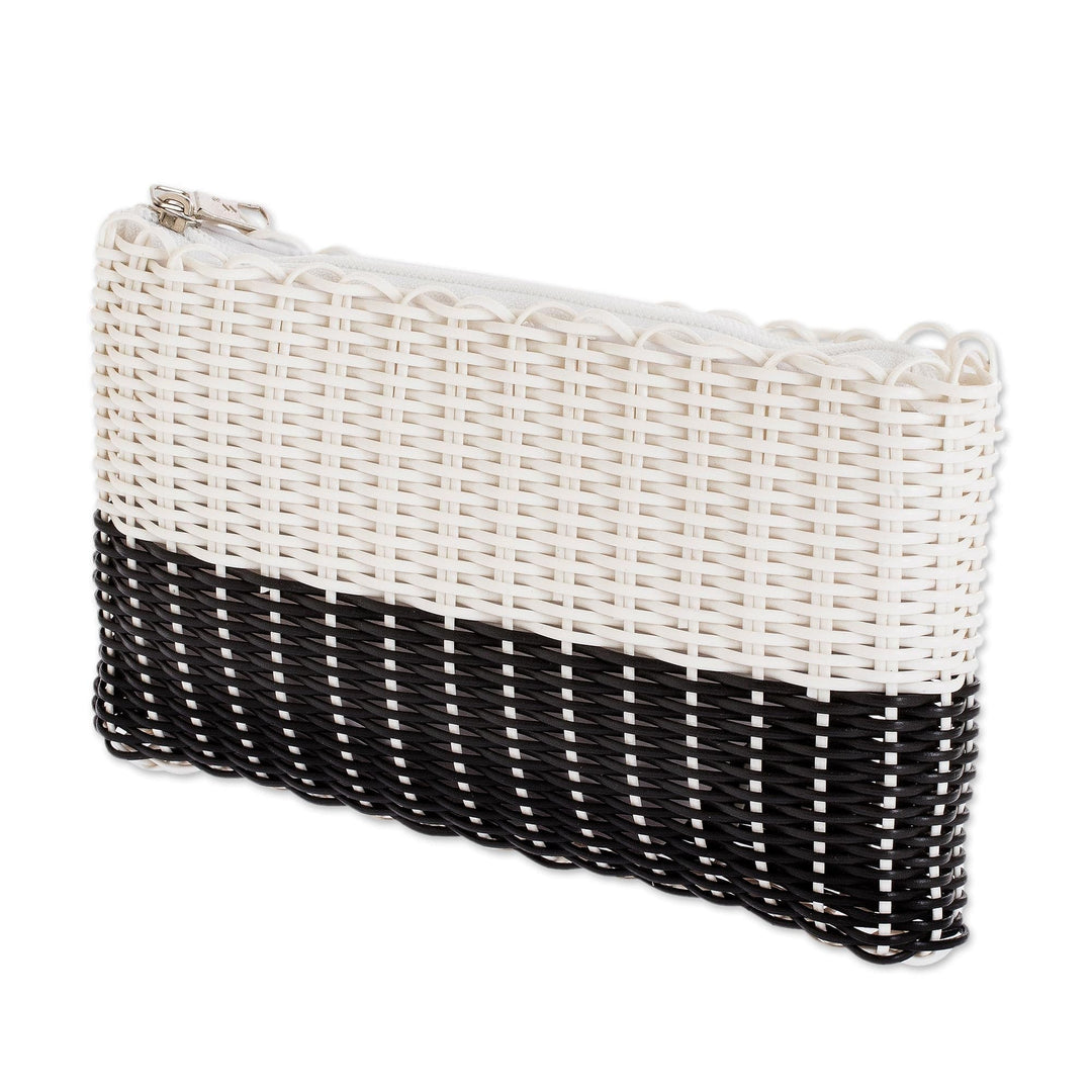 Recycled Textured Cosmetic Bag - White & Black