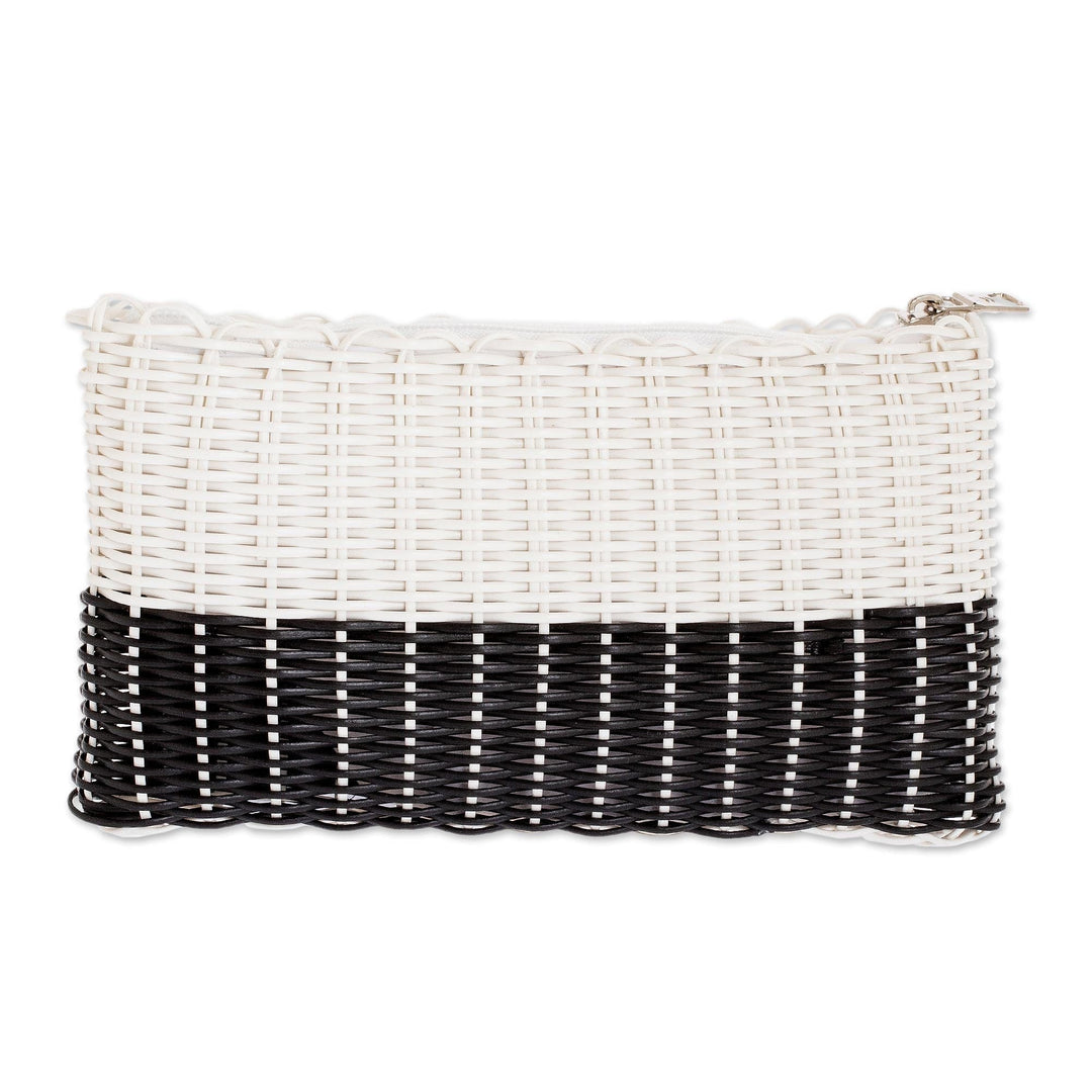 Recycled Textured Cosmetic Bag - White & Black