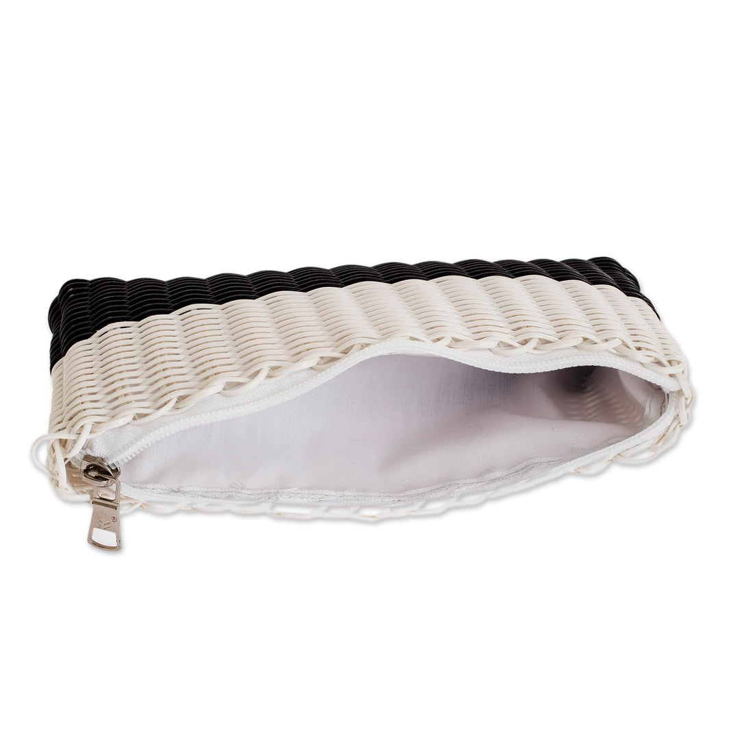 Recycled Textured Cosmetic Bag - White & Black