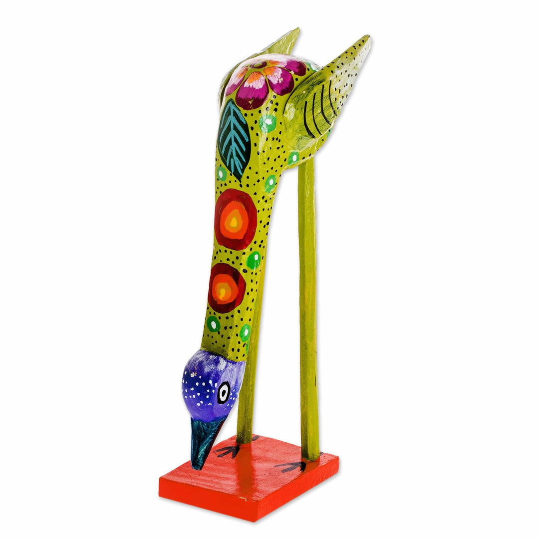 Hand-Painted Wood Bird Statuette - Colorful Heron