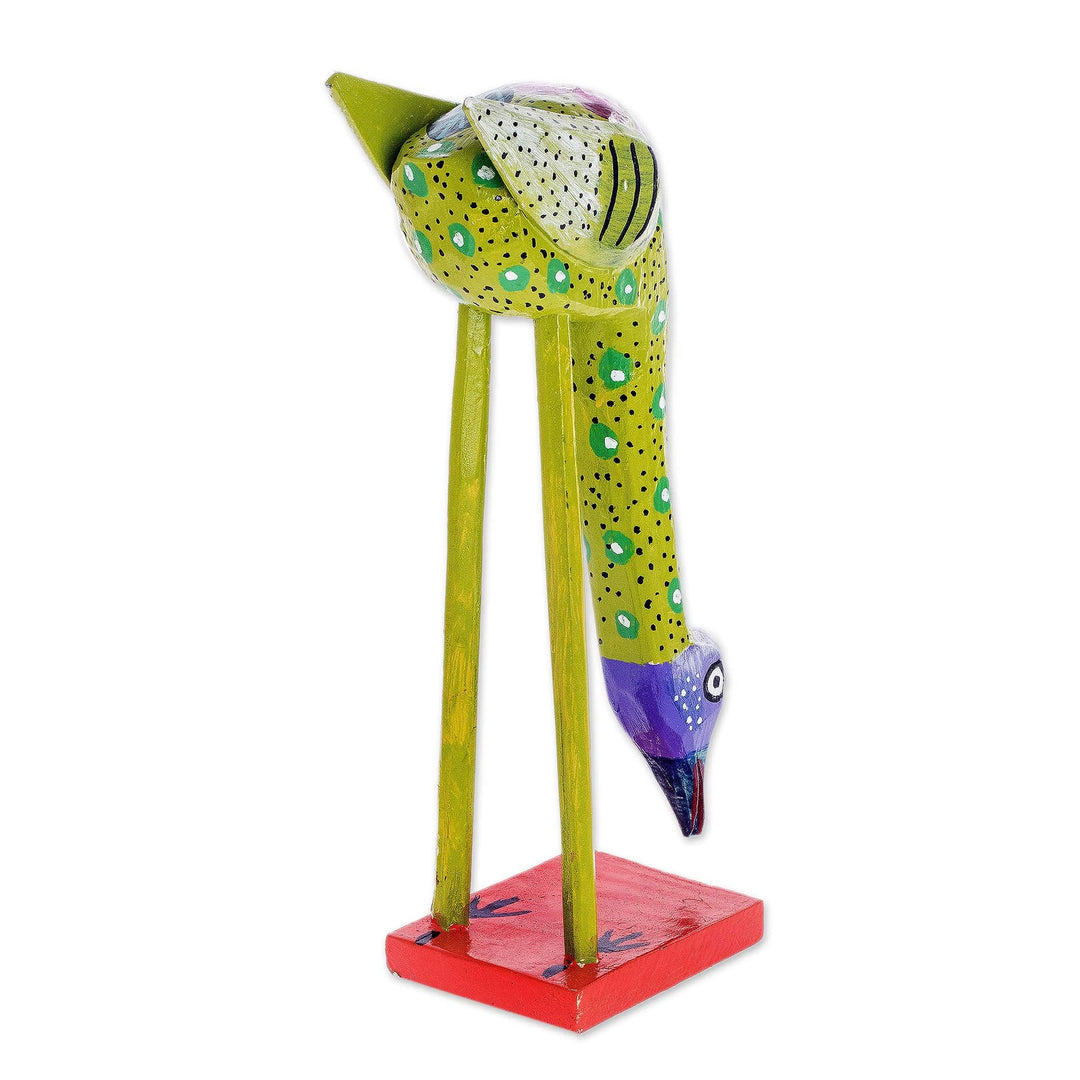 Hand-Painted Wood Bird Statuette - Colorful Heron