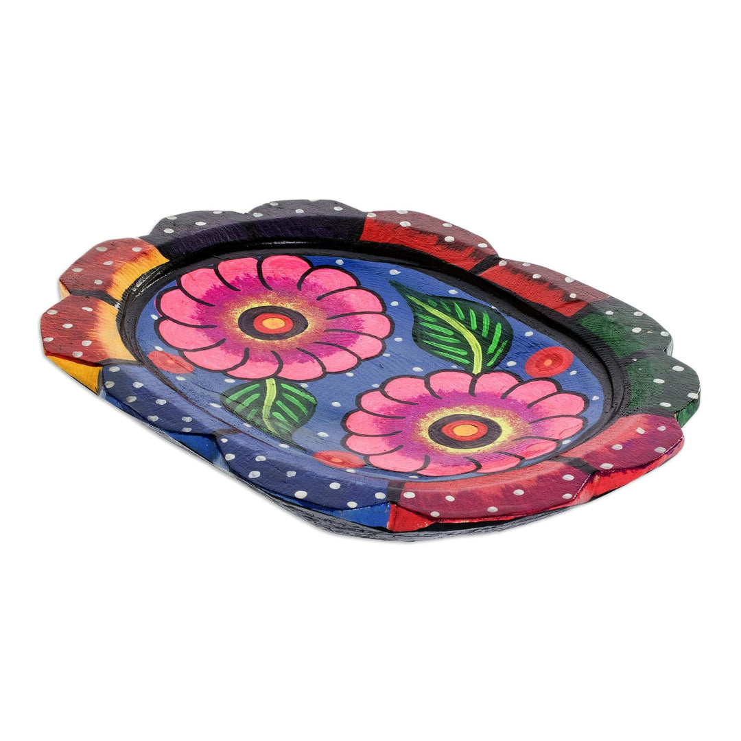 Wood Decorative Plate with Two Purple Flowers - Two Purple Flowers