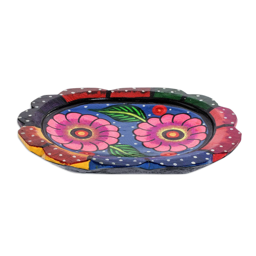 Wood Decorative Plate with Two Purple Flowers - Two Purple Flowers
