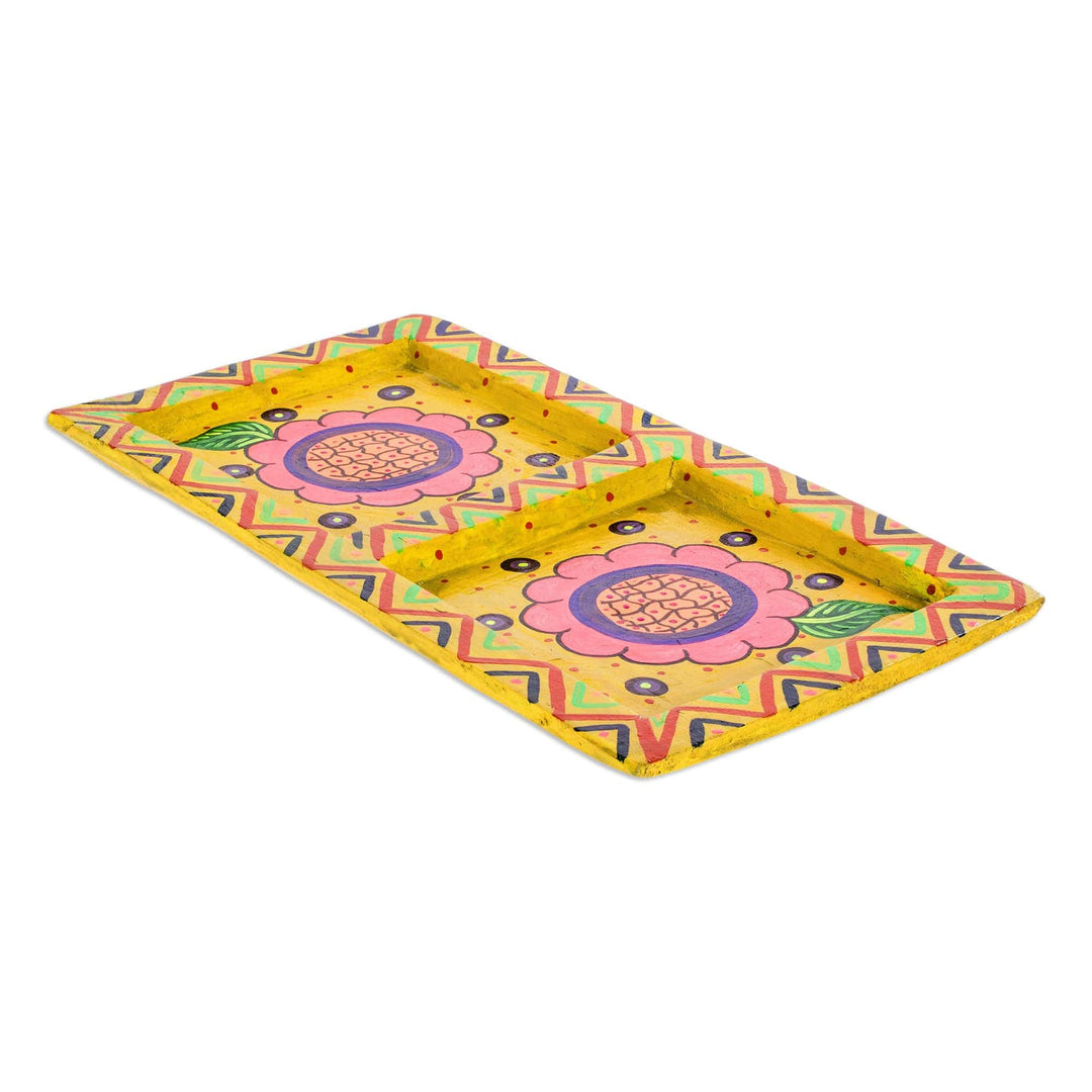 Wood Decorative Plate with Two Pink Flowers - Rose Windows
