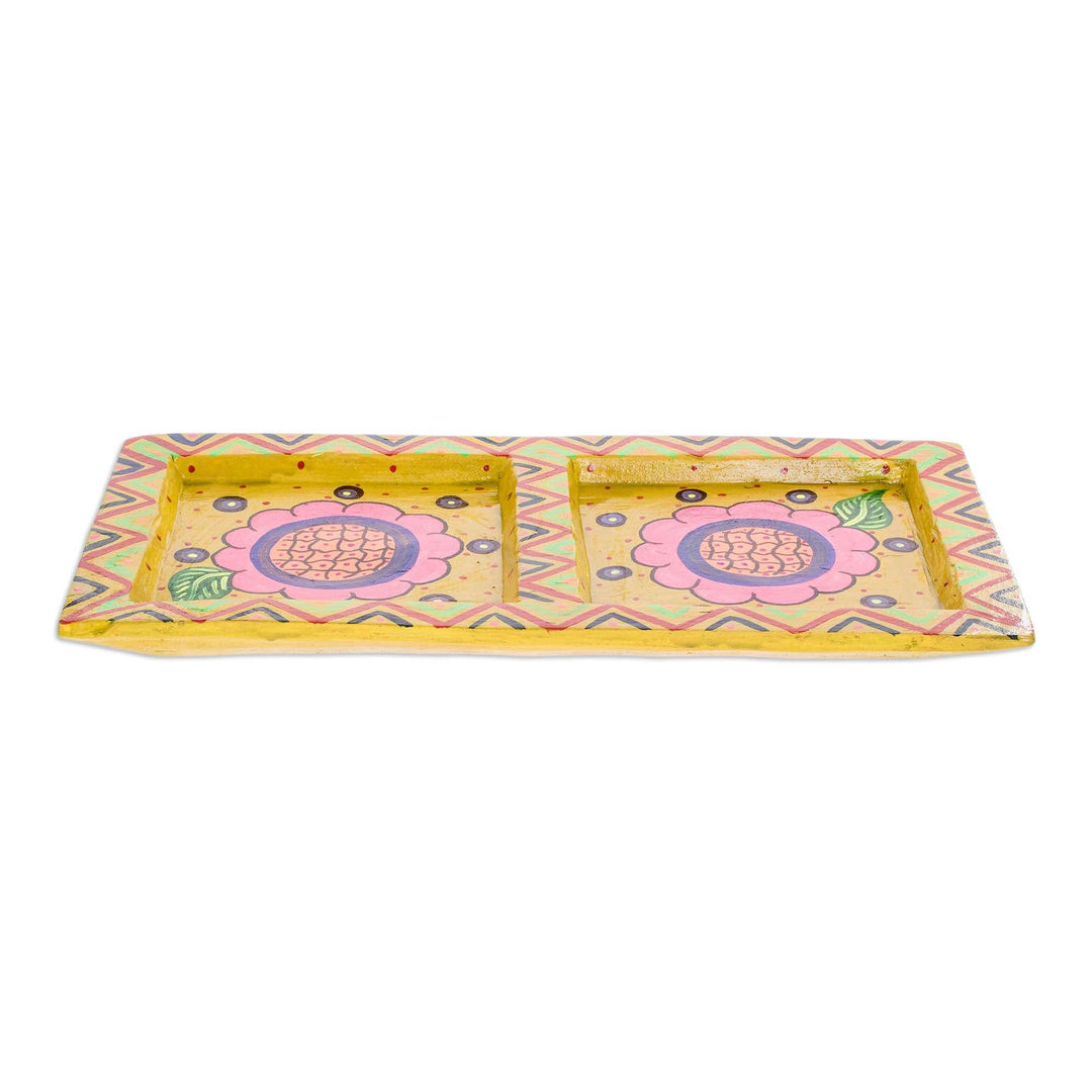 Wood Decorative Plate with Two Pink Flowers - Rose Windows