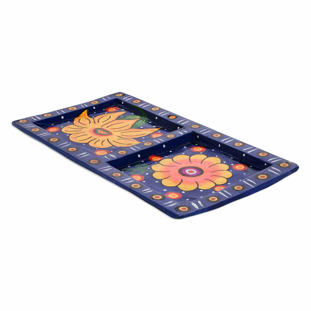 Wood Decorative Plate with Two Yellow Flowers - Night Windows