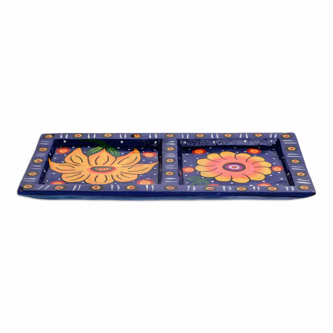 Wood Decorative Plate with Two Yellow Flowers - Night Windows