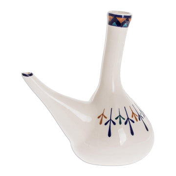 Off-White Ceramic Wine Server with Geometric Design - Antigua Breeze