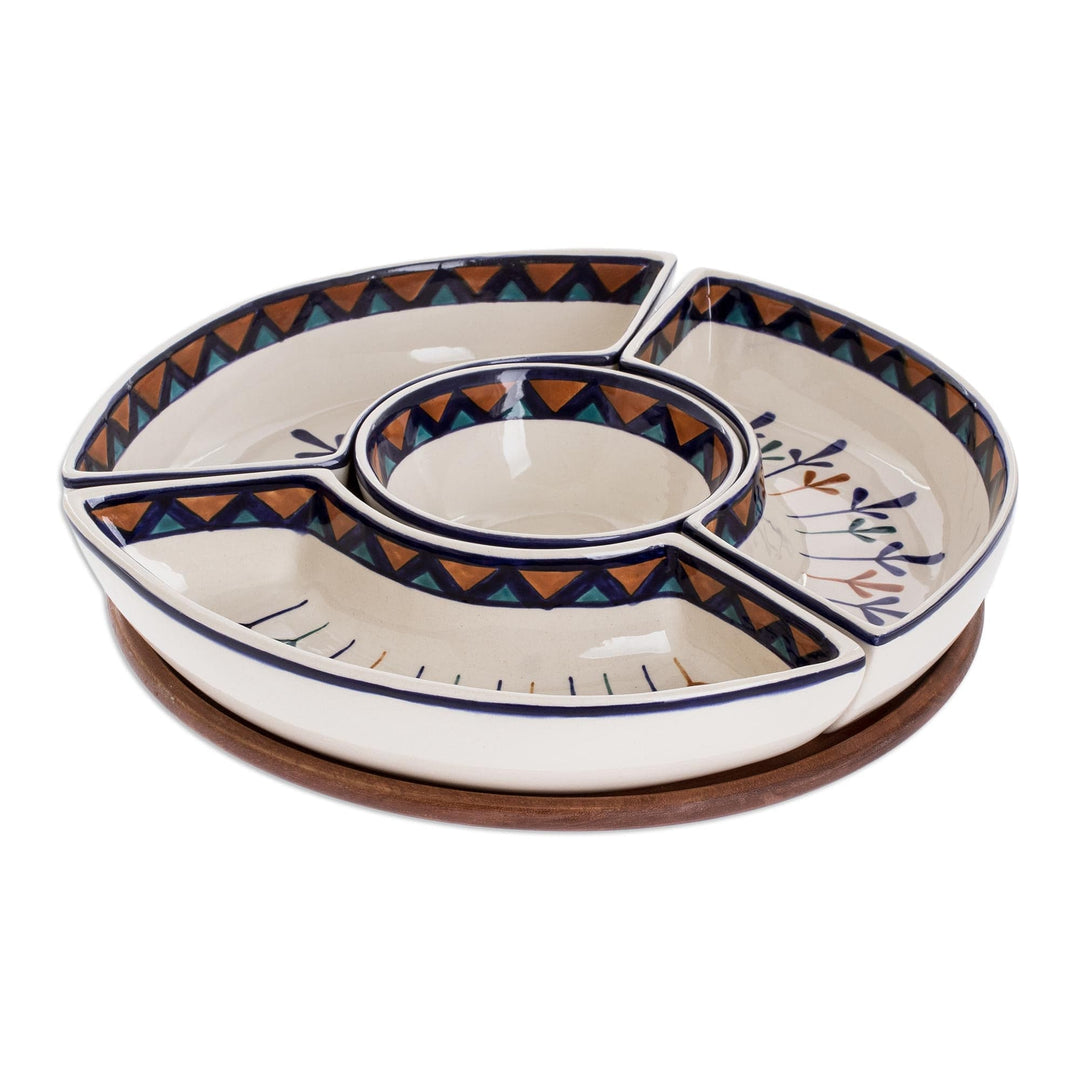 Ceramic and Wood Chips and Dip Service (5 Pieces) - Antigua Breeze