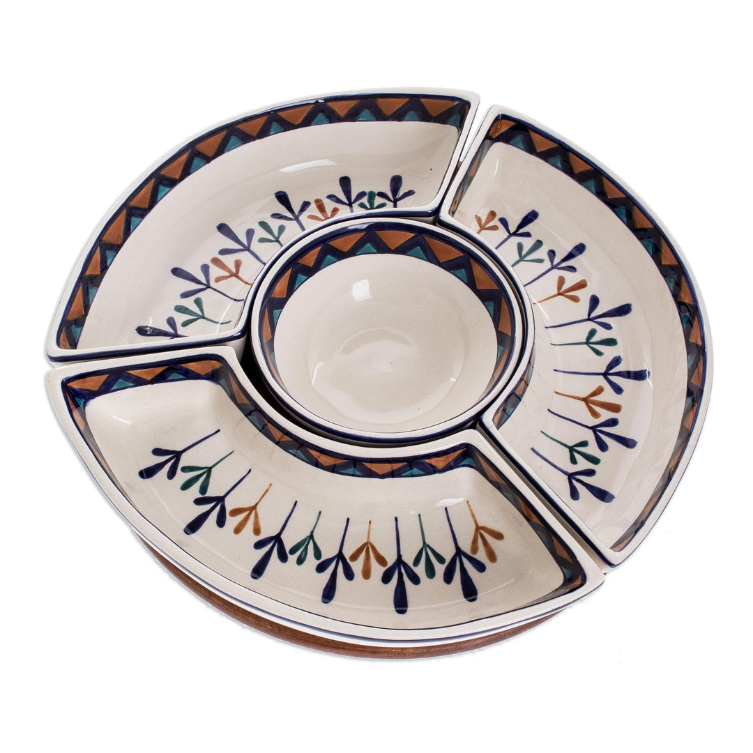 Ceramic and Wood Chips and Dip Service (5 Pieces) - Antigua Breeze