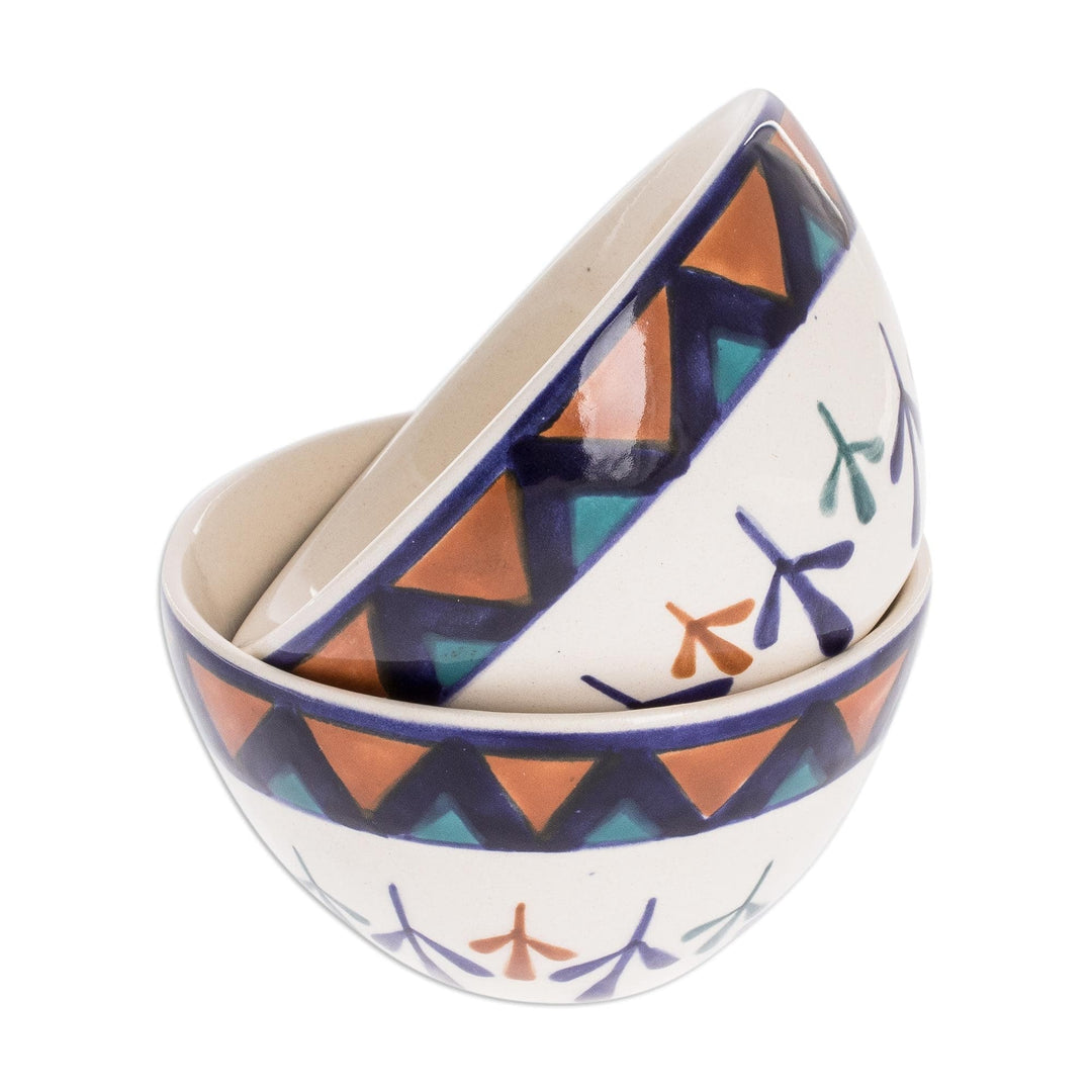 Ceramic Condiment Bowls with Geometric Design (Pair) - Antigua Breeze