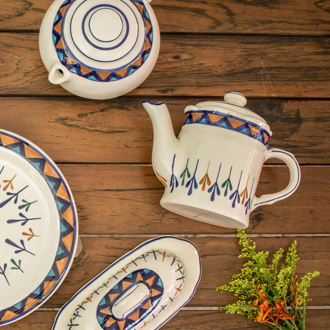 Ceramic Hand Painted Creamer with Geometric Design - Antigua Breeze