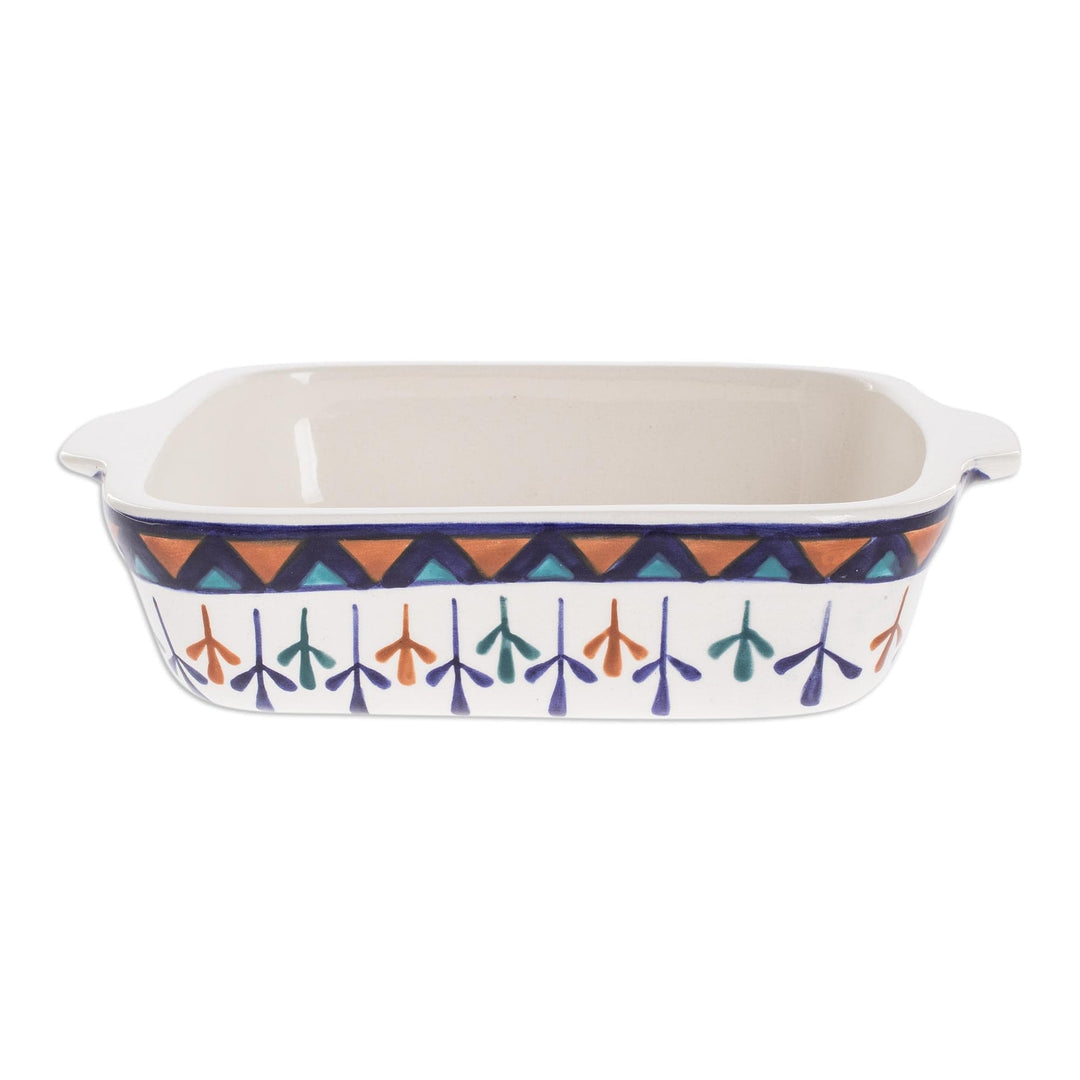 Ceramic Geometric Design Hand Painted Casserole Baking Dish - Antigua Breeze