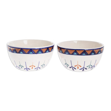 Ceramic Hand Painted Soup Bowls with Geometric Design (Pair) - Antigua Breeze