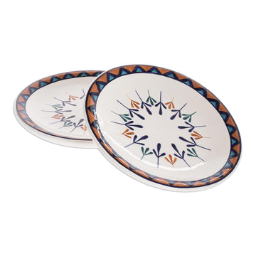 Two Off-White Ceramic Luncheon Plates with Geometric Design - Antigua Breeze