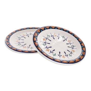 Ceramic Hand Painted Plates with Geometric Design (Pair) - Antigua Breeze