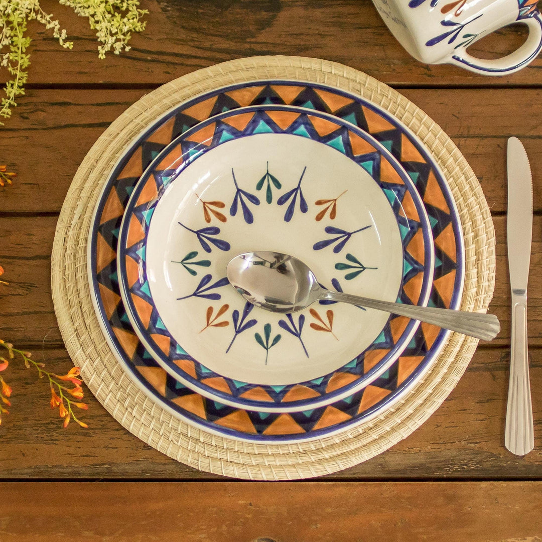 Ceramic Hand Painted Plates with Geometric Design (Pair) - Antigua Breeze