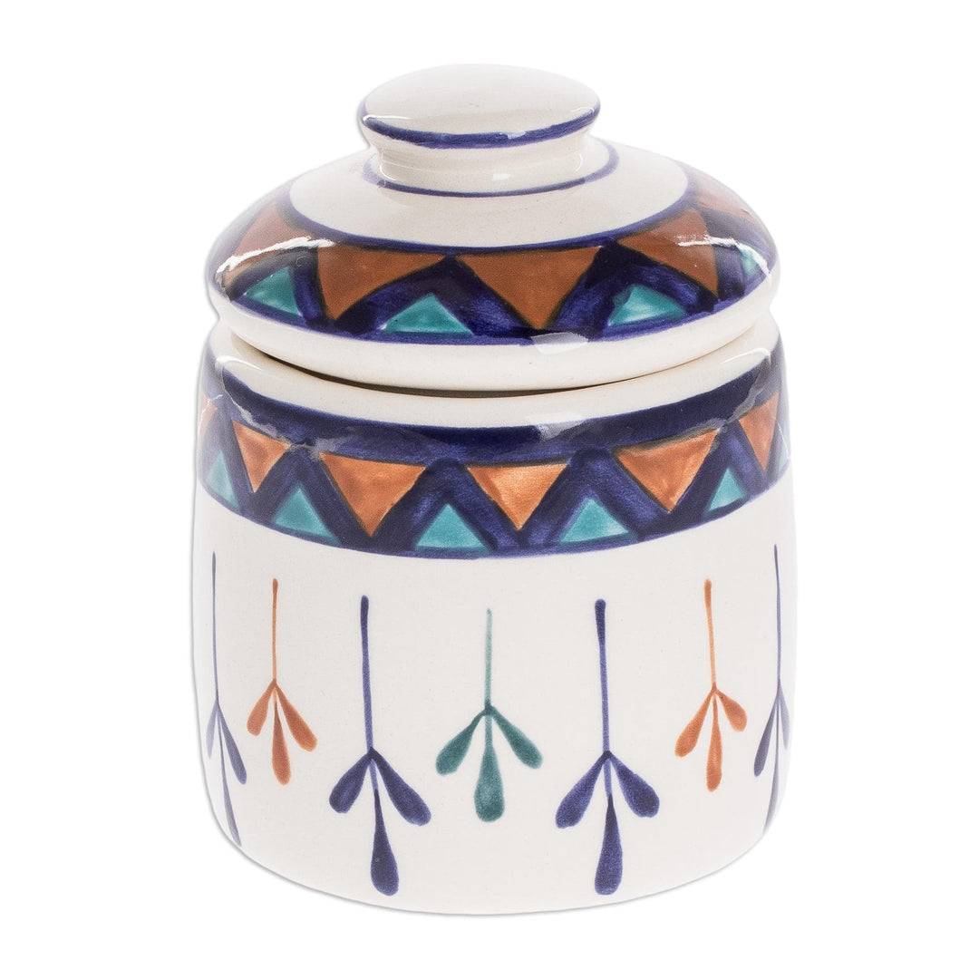 Off-White Ceramic Sugar Bowl with Geometric Design - Antigua Breeze