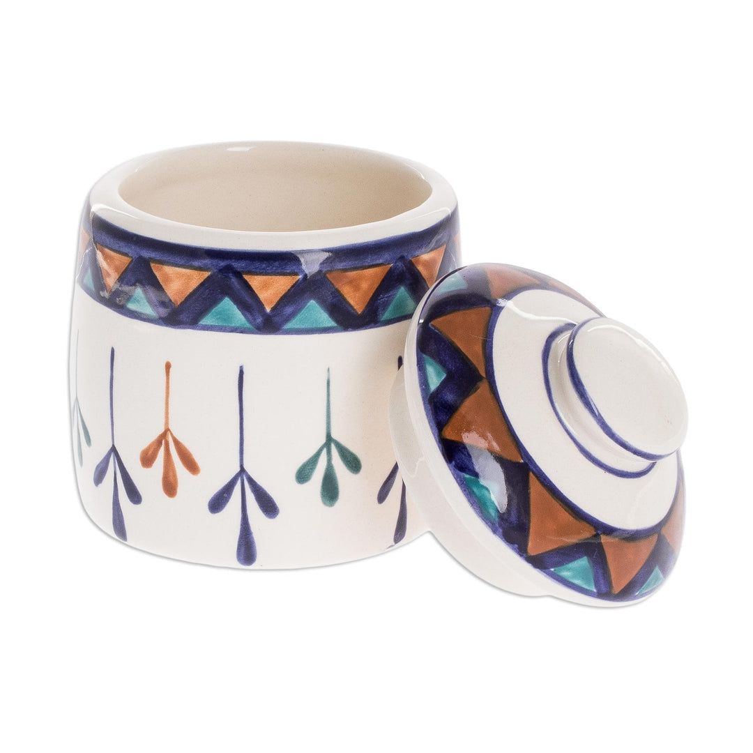Off-White Ceramic Sugar Bowl with Geometric Design - Antigua Breeze