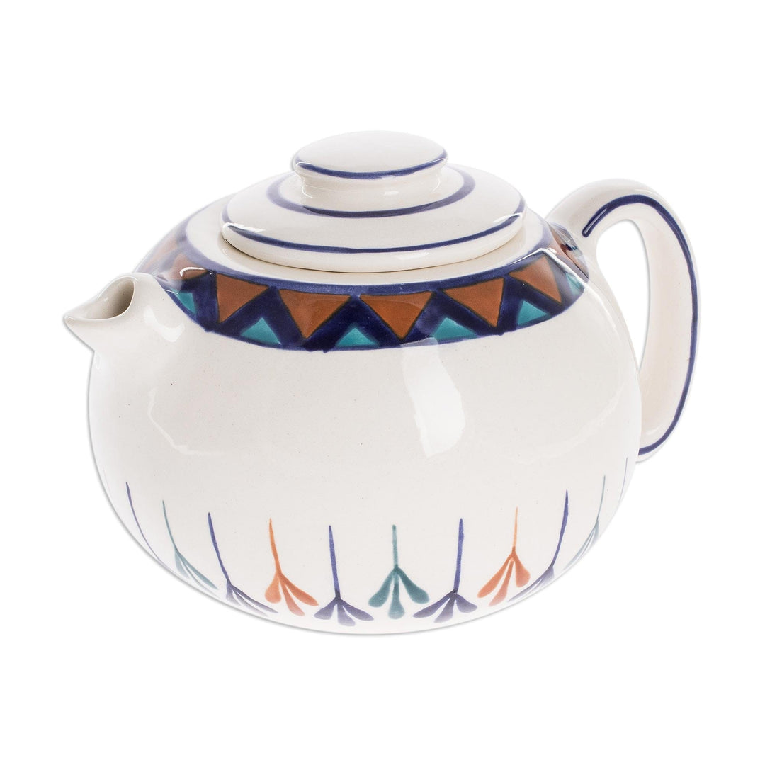 Ceramic Hand Painted Teapot with Geometric Design - Antigua Breeze