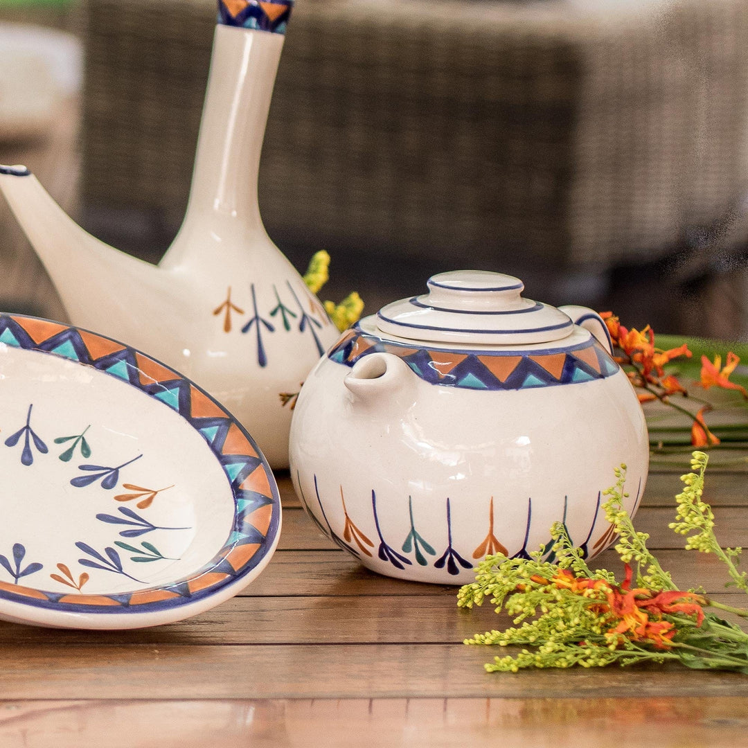 Ceramic Hand Painted Teapot with Geometric Design - Antigua Breeze