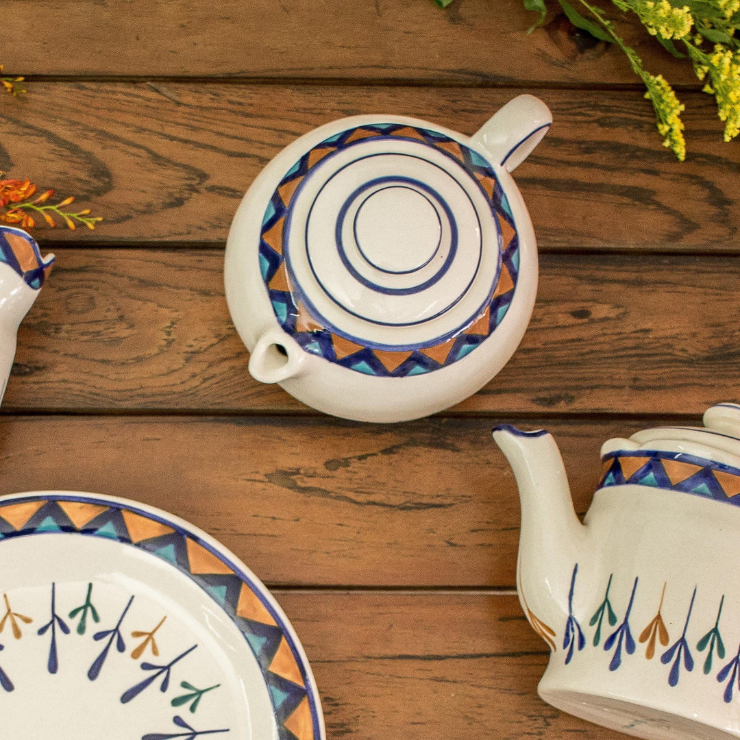 Ceramic Hand Painted Teapot with Geometric Design - Antigua Breeze