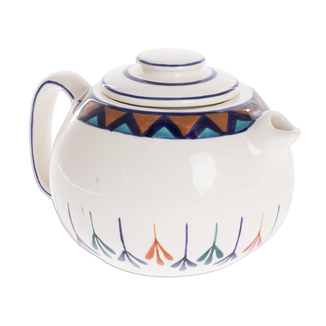 Ceramic Hand Painted Teapot with Geometric Design - Antigua Breeze
