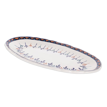 Ceramic Oval Serving Platter with Geometric Design (19 Inch) - Antigua Breeze