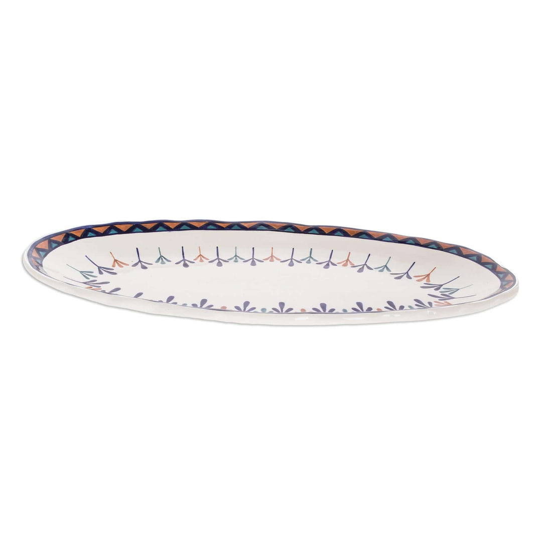 Ceramic Oval Serving Platter with Geometric Design (19 Inch) - Antigua Breeze