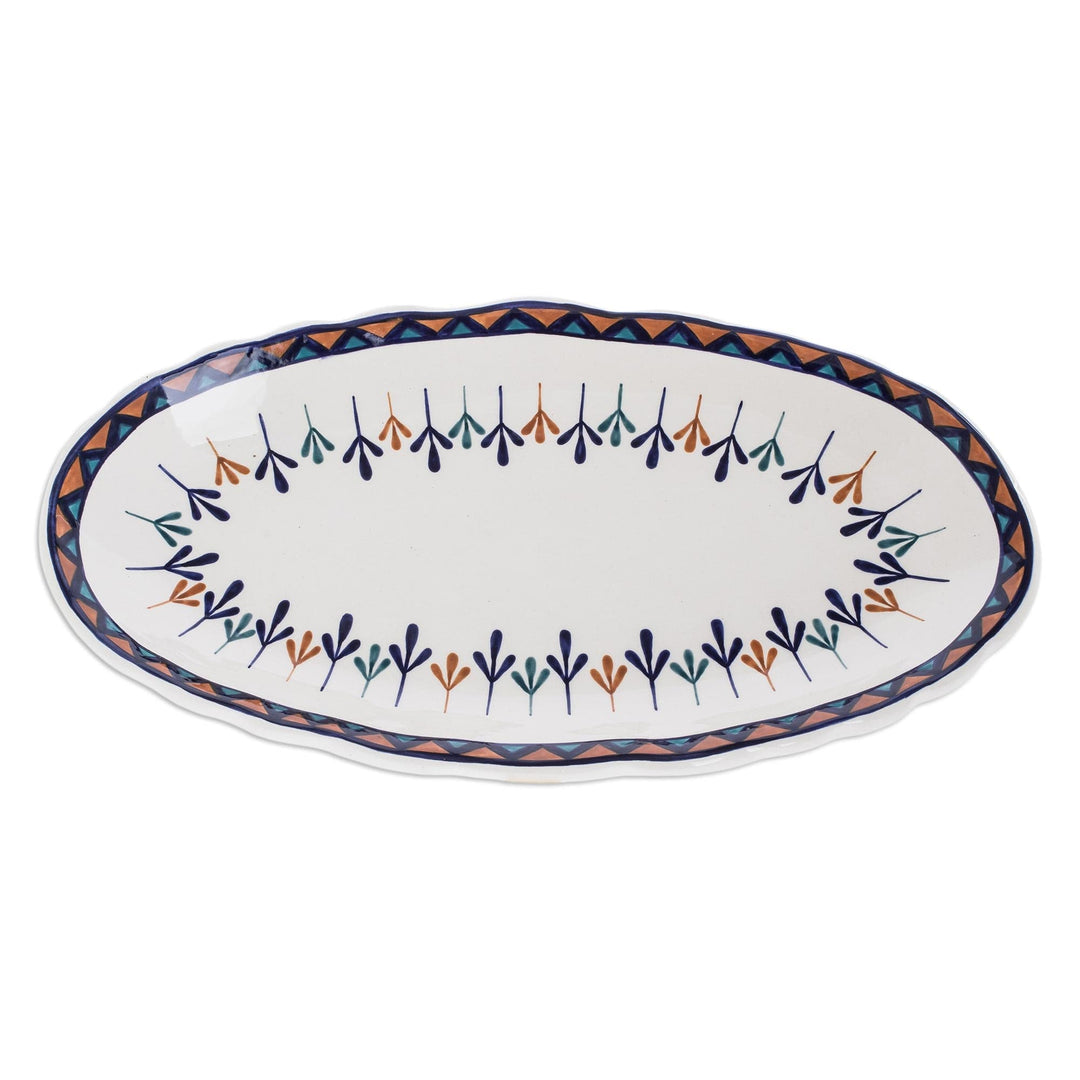 Ceramic Oval Serving Platter with Geometric Design (19 Inch) - Antigua Breeze