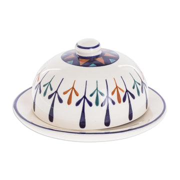 Ceramic Hand Painted Geometric Design Covered Cheese Dish - Antigua Breeze