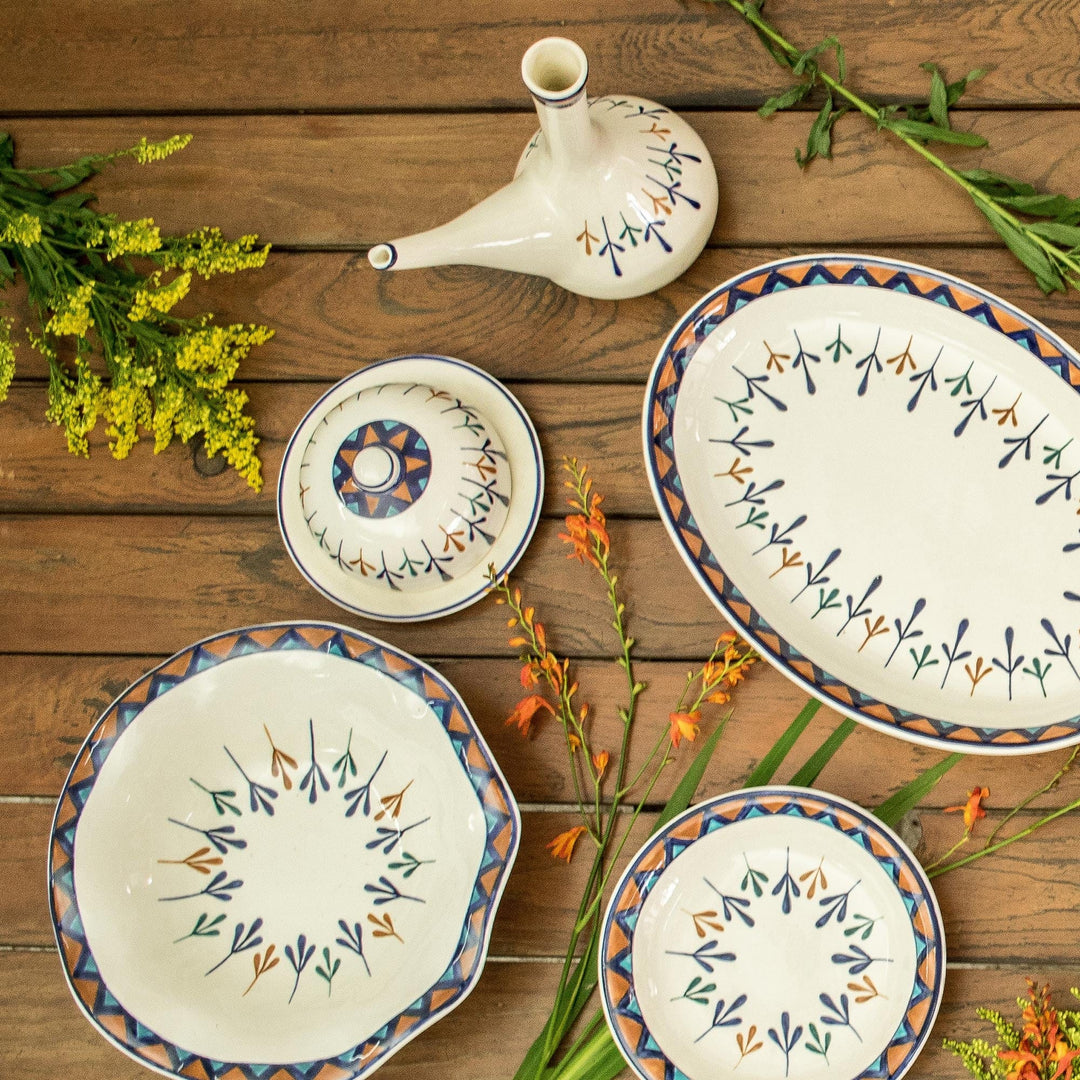 Ceramic Hand Painted Geometric Design Covered Cheese Dish - Antigua Breeze