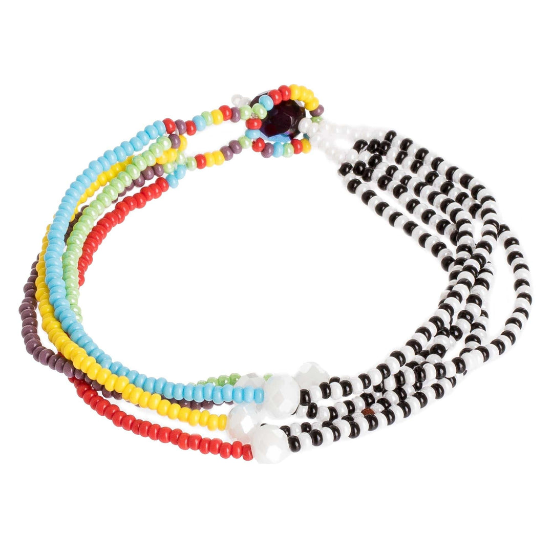 Black and White Multicolor Multiple Strand Bracelet - Rainbow Zebra