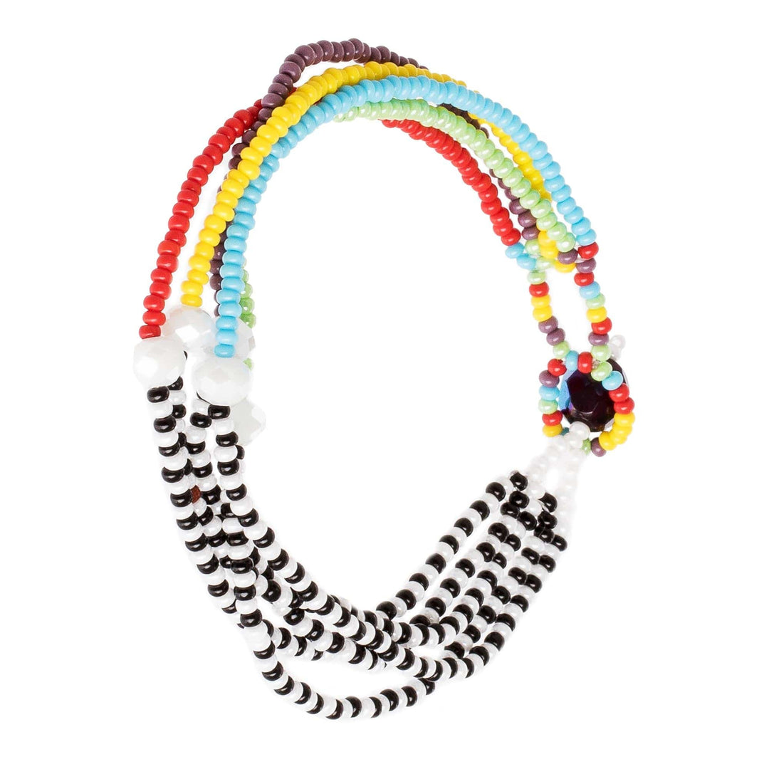 Black and White Multicolor Multiple Strand Bracelet - Rainbow Zebra