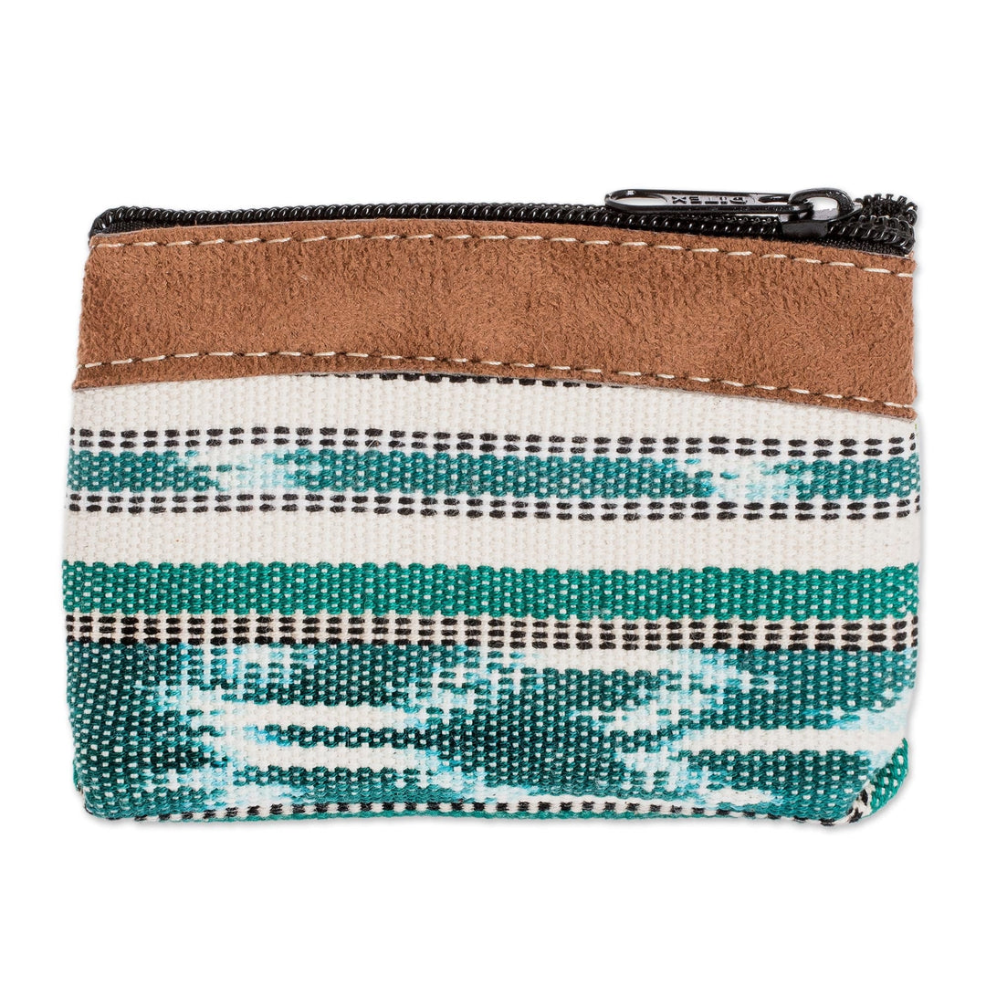 Handwoven Green Cotton Change Purse with Zipper - Jocotenango Green