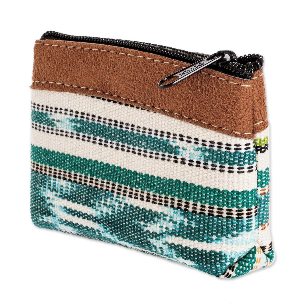 Handwoven Green Cotton Change Purse with Zipper - Jocotenango Green