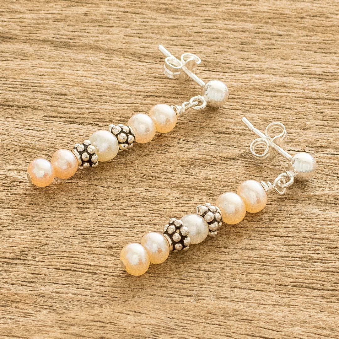 Rose and White Cultured Pearl Earrings with Sterling Silver - Costa Rican Rose