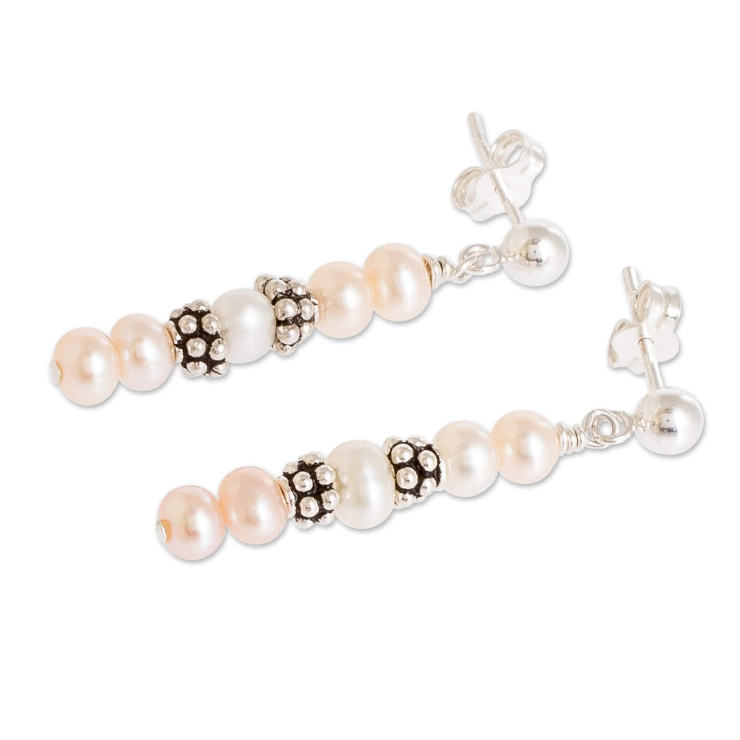 Rose and White Cultured Pearl Earrings with Sterling Silver - Costa Rican Rose