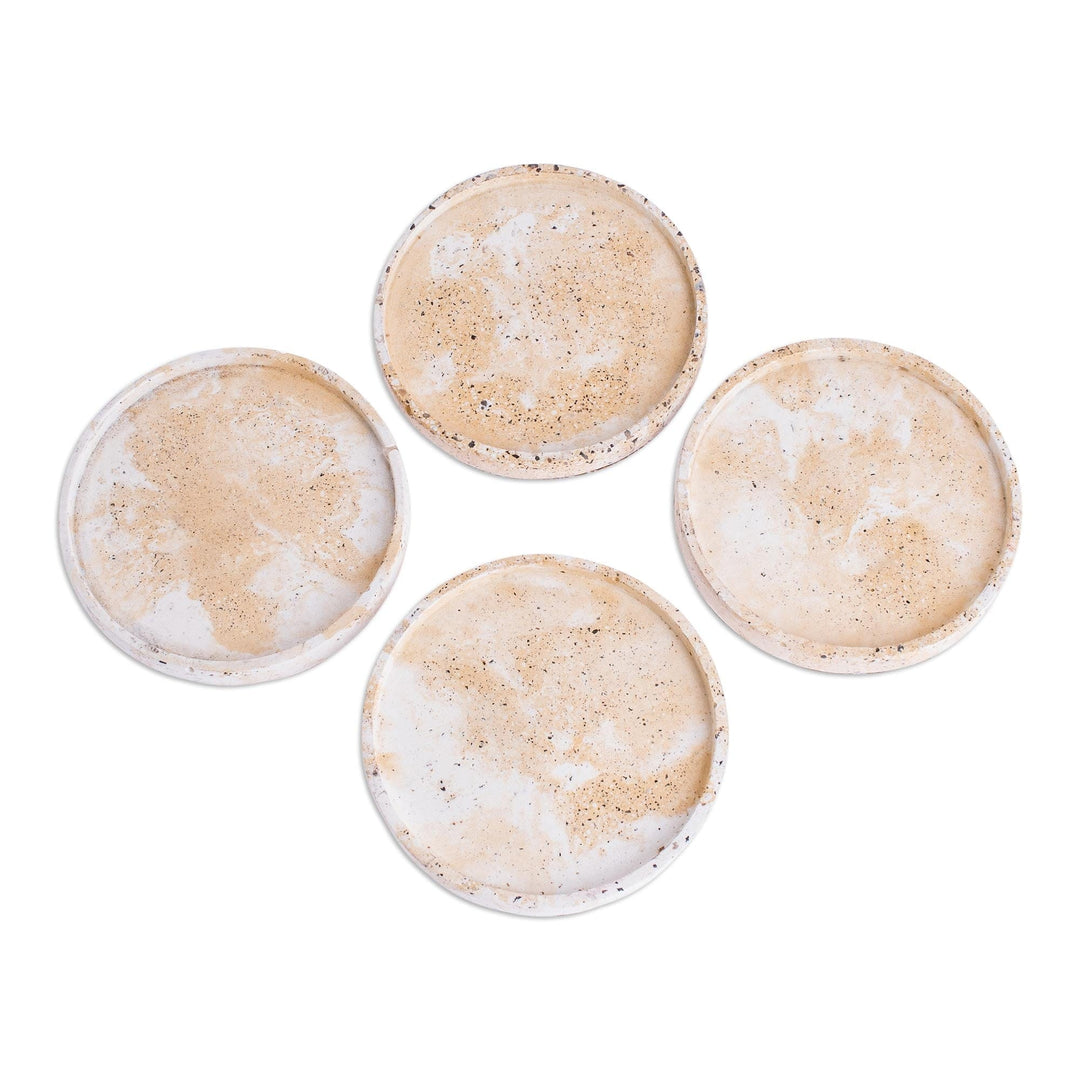 Molded Cement Round Coasters in a Marbled White (Set of 4) - Marbled Charm