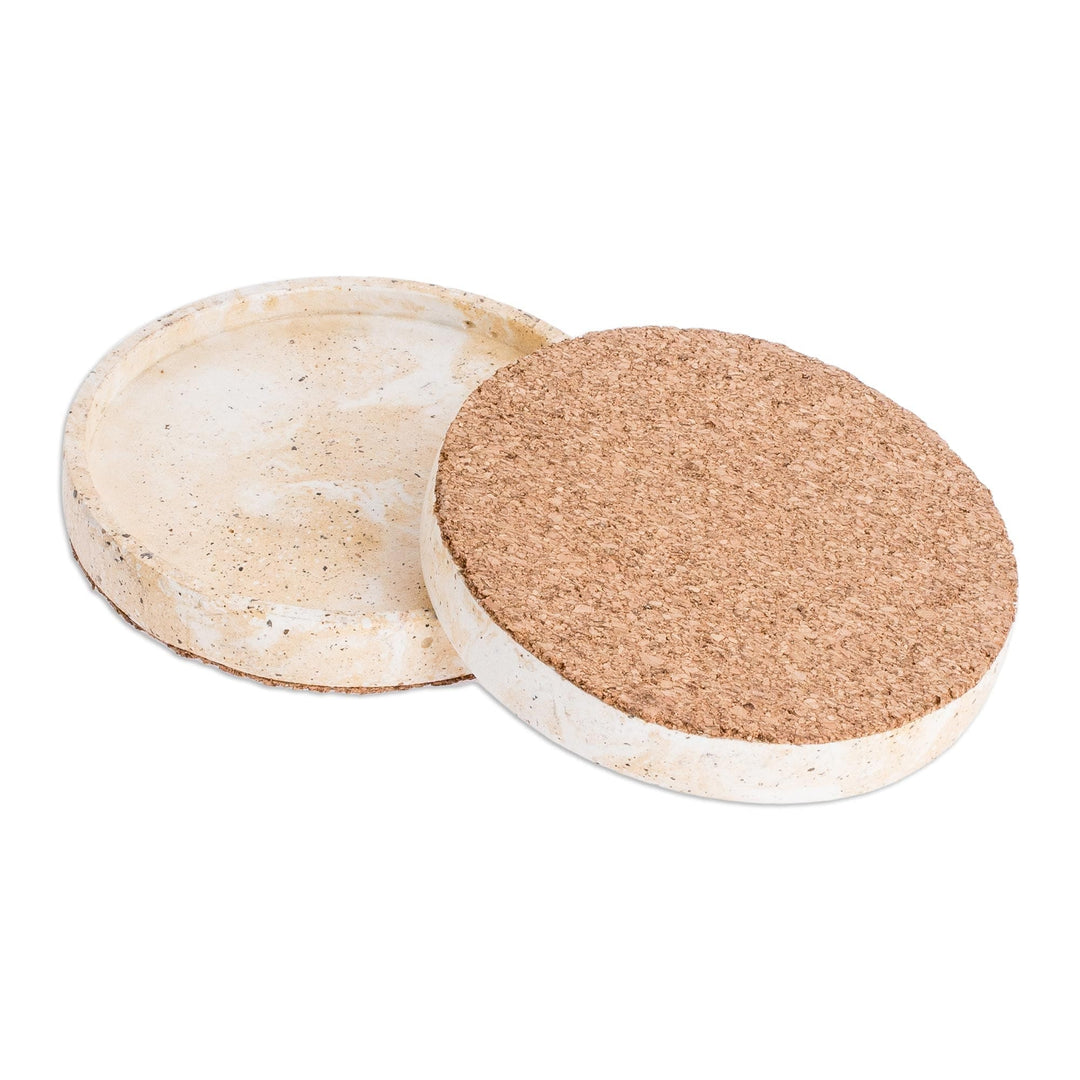 Molded Cement Round Coasters in a Marbled White (Set of 4) - Marbled Charm
