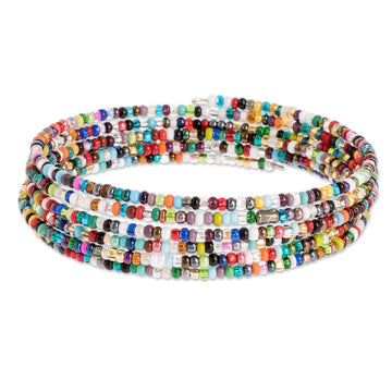 Multicolor Glass Beaded Stainless Steel Wire Coiled Bracelet - Multicolor Menagerie