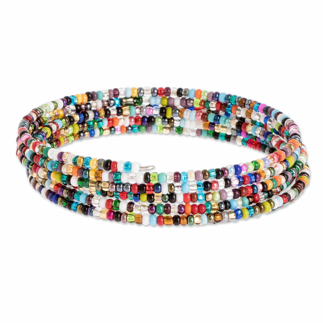 Multicolor Glass Beaded Stainless Steel Wire Coiled Bracelet - Multicolor Menagerie