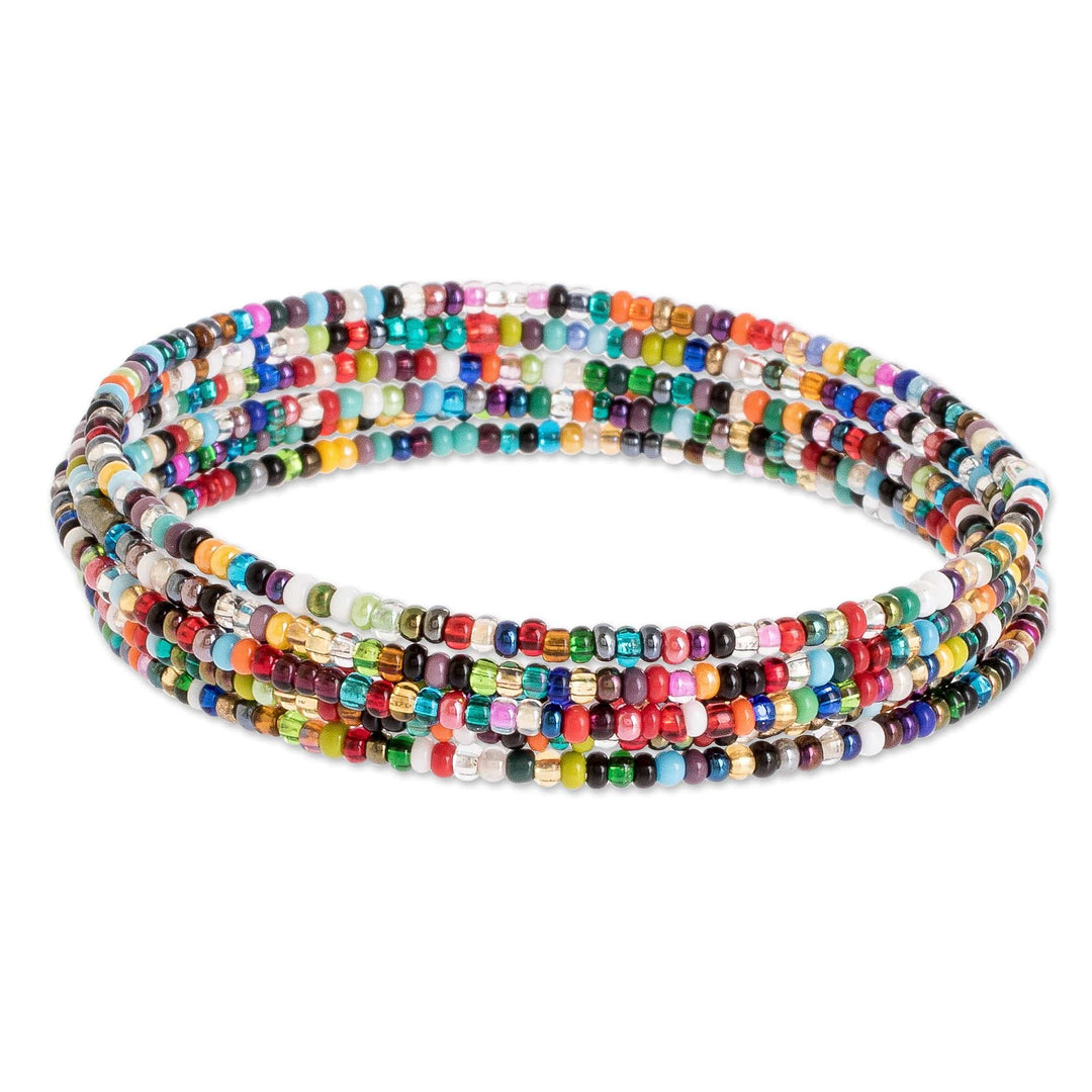 Multicolor Glass Beaded Stainless Steel Wire Coiled Bracelet - Multicolor Menagerie