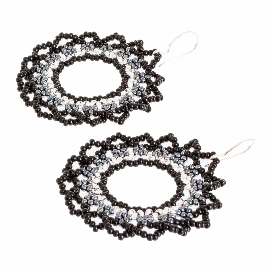 Black Metallic and Clear Beaded Dangle Earrings - Shadow Glow