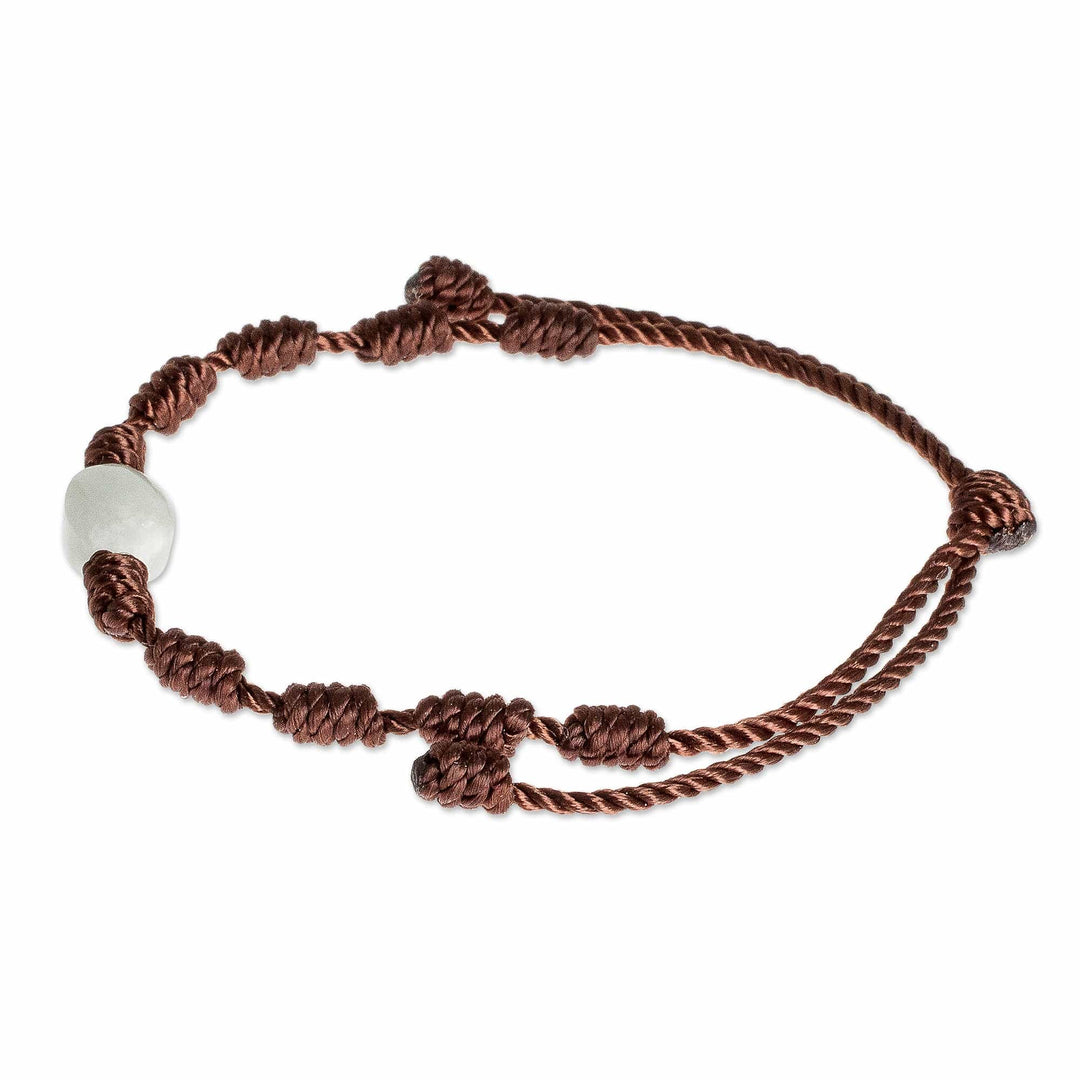 Brown Macrame Bracelet with Light Green Jade Stone - Little Green Apple
