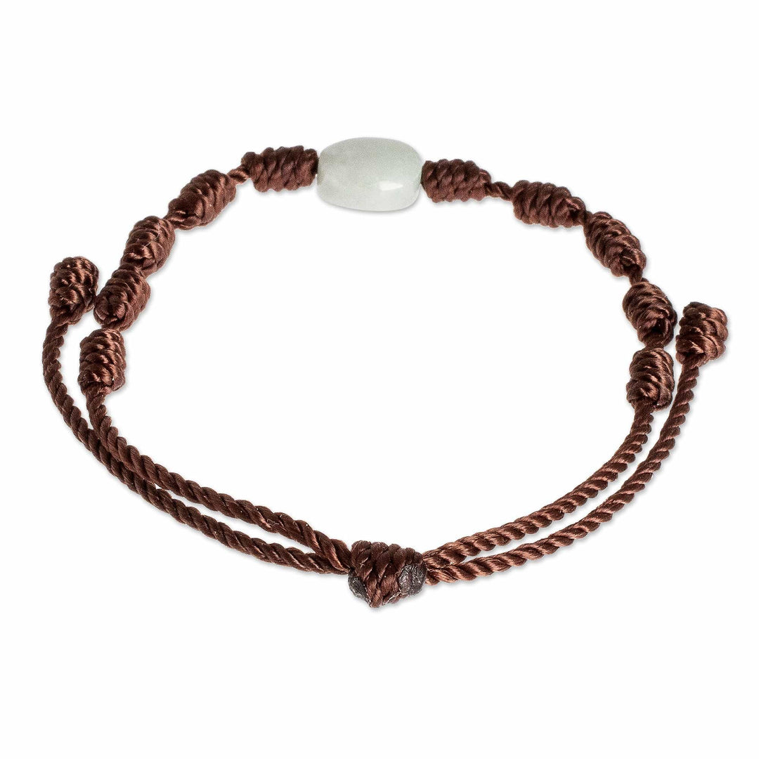 Brown Macrame Bracelet with Light Green Jade Stone - Little Green Apple