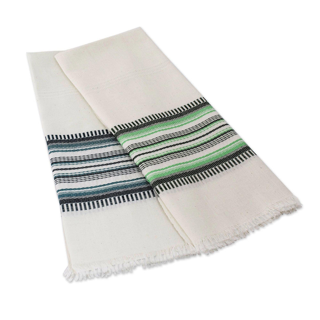 Two Handwoven Guatemalan White and Green Cotton Dish Towels - Forest C –  GlobeIn