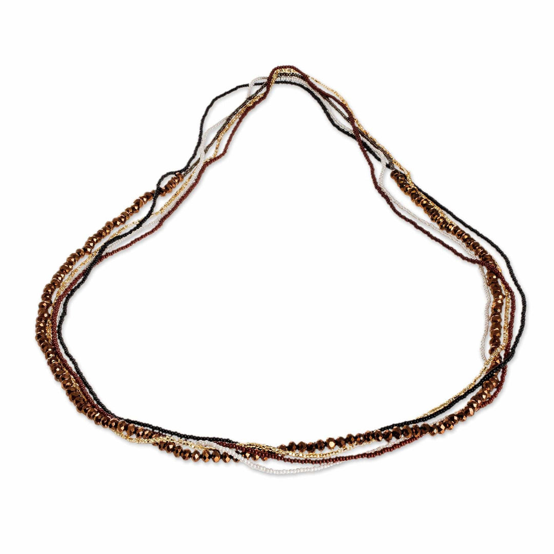 Earth Tones and Black Beaded Necklaces (Set of 5) - Golden Ethereal Fusion