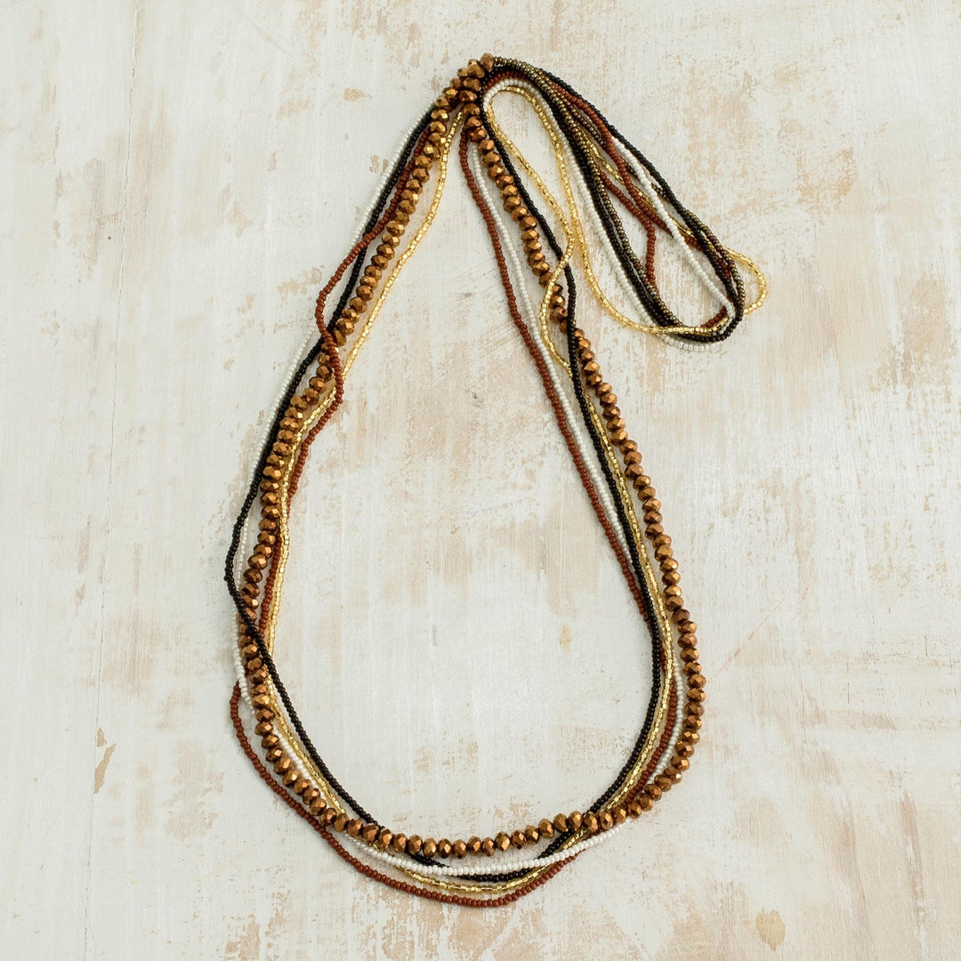 Earth Tones and Black Beaded Necklaces (Set of 5) - Golden Ethereal Fusion