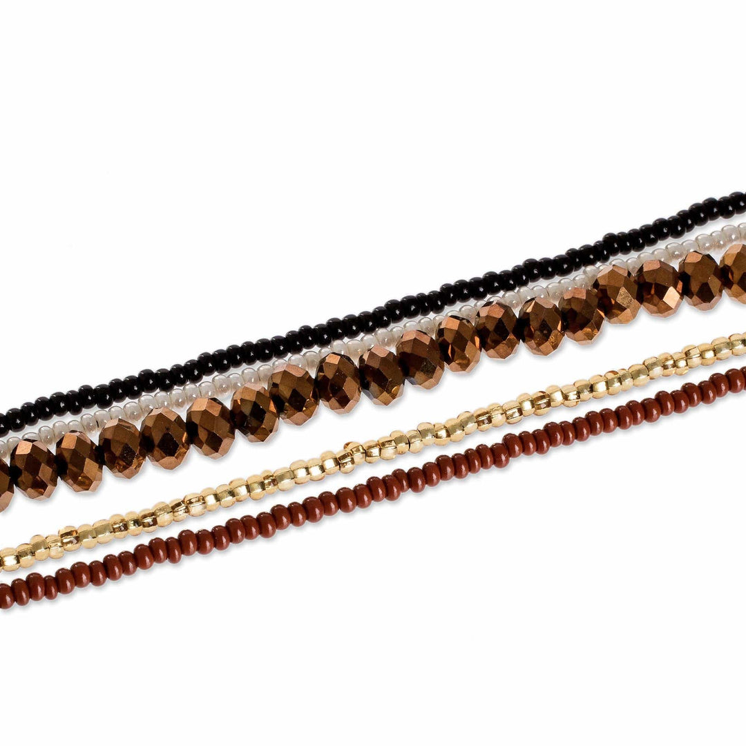 Earth Tones and Black Beaded Necklaces (Set of 5) - Golden Ethereal Fusion